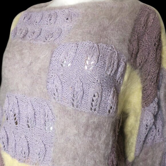 Sylvia Mary Vintage Patchwork Mohair Fluffy Fuzzy Hand-Knit Sweater Medium - Picture 2 of 7